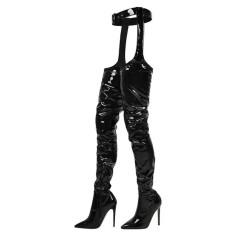 Pointed Toe Stiletto Heels Platforms Stretchy Elastic Pantyhose Boots - Black
