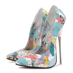 Pointed Toe Stiletto Heels Shoes Sketch Art Pumps - Blue