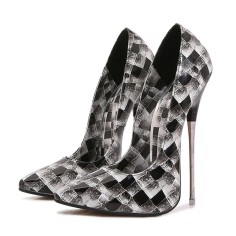 Pointed Toe Stiletto Heels Geometry Artwork Colorful Pumps - Black