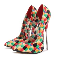 Pointed Toe Stiletto Heels Geometry Artwork Colorful Pumps - Green