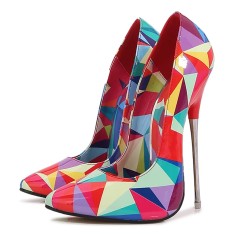 Pointed Toe Stiletto Heels Geometry Artwork Colorful Pumps - Multicolor