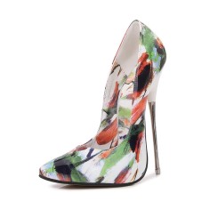 Pointed Toe Stiletto Heels Painting Brush Design Pumps - Multicolor
