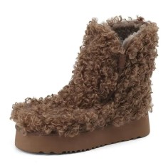 Round Toe Flat Bottom Platforms Wool Winter Ankle Highs Boots - Auburn