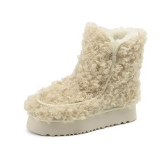 Round Toe Flat Bottom Platforms Wool Winter Ankle Highs Boots - Beige