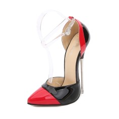 Pointed Toe Stiletto Heels Ankle Buckle Straps Dorsay Pumps - Red