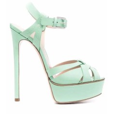 Italian Heels Ankle Straps Peep Toe Platform Patent Stiletto Sandals - LightGreen Patent