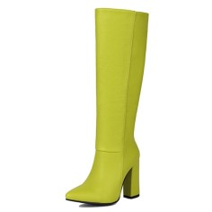 Pointed Toe Elegant Autumn Winter Chunky Heels Knee Highs Boots - Green