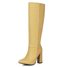Pointed Toe Elegant Autumn Winter Chunky Heels Knee Highs Boots - Yellow