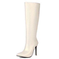 Pointed Toe Elegant Autumn Winter Stiletto Heels Knee Highs Boots - Beige