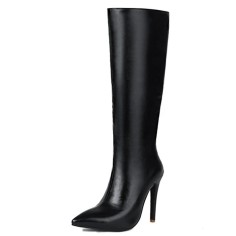 Pointed Toe Elegant Autumn Winter Stiletto Heels Knee Highs Boots - Black