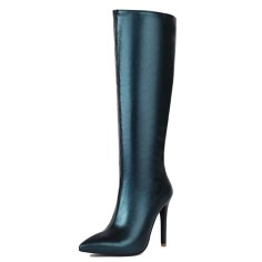 Pointed Toe Elegant Autumn Winter Stiletto Heels Knee Highs Boots - Green