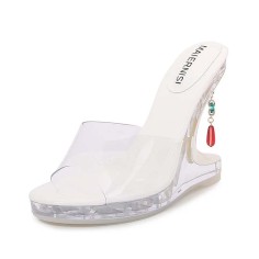 Peep Toe Strange Style Transparents Decorated Heels Sandals - White PVC