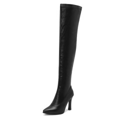 Pointed Toe Elastic Stiletto Heels Over The Knee Thigh Highs Boots - Black