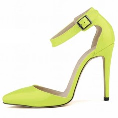 Pointed Toe Stiletto Heels Ankle Buckle Straps Dorsay Sandals Pumps - Light Green Faux Leather