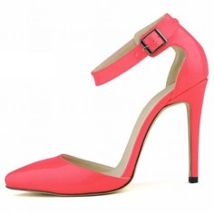 Pointed Toe Stiletto Heels Ankle Buckle Straps Dorsay Sandals Pumps - Pink Faux Leather
