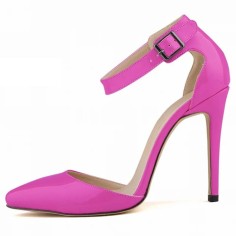 Pointed Toe Stiletto Heels Ankle Buckle Straps Dorsay Sandals Pumps - Purple Faux Leather