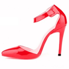 Pointed Toe Stiletto Heels Ankle Buckle Straps Dorsay Sandals Pumps - Red Patent