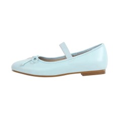 Round Toe Slip On Retro Decorated Lace Up Retro Ballet Flats - Blue Faux Leather