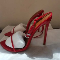Pointed Open Toe Ankle Buckle Straps Stiletto Heels Party Wedding Dance Sandals - Red Patent