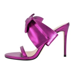 Peep Toe Bow Decorated Stiletto Heels Summer Sandals - Purple Faux Leather
