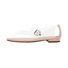 Square Toe Transparent Clear Mary Janes Flats Loafers - Beige PVC