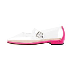 Square Toe Transparent Clear Mary Janes Flats Loafers - Pink PVC