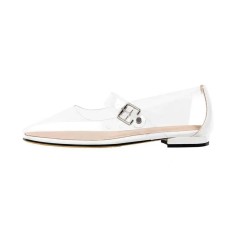 Square Toe Transparent Clear Mary Janes Flats Loafers - White PVC