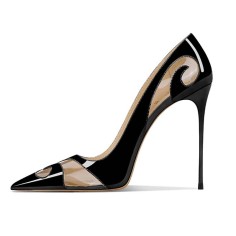 Pointed Toe Stiletto Heels Elegant Soft Sheepskin Pumps - Black Leather