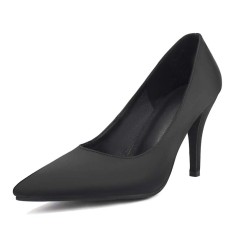 Pointed Toe Stiletto Heels Classic Pumps - Black Satin