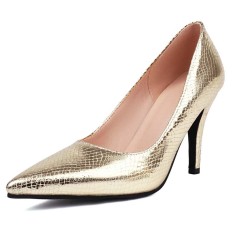 Pointed Toe Stiletto Heels Classic Pumps - Gold Faux Leather