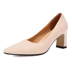 Pointed Toe Chunky Heels Shimmer Glitters Pumps - Pink Microfiber