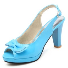 Peep Fish Mouth Toe Bowtied High Heels Sweet Color Slingback Straps Sandals - Blue Patent