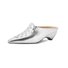 Pointed Metal Toe Kitten Heels Summer Concise Sandals - Silver Leather