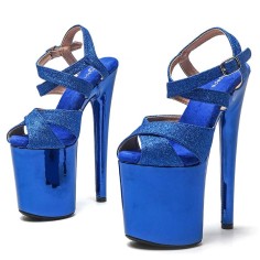 Peep Toe Stiletto Heels Glitters Ankle Cross Straps Platforms Sandals  - Green Synthetic