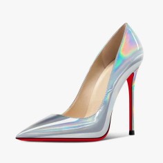 Pointed Toe Stiletto Heels Laser Powder Pumps - Silver Patent