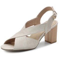 Fishmouth Peep Toe Cross Design Slingback Chunky Heels Sandals - White Denim