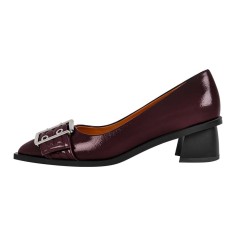 Pointed Toe Chunky Heels Punk Goth Rivet Decorated Retro Pumps - Burgundy Faux Leather