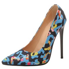 Pointed Toe Stiletto Heels Pumps - Camouflage Blue Synthetic