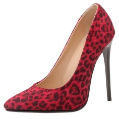 Pointed Toe Stiletto Heels Pumps - Leopard Red Flock