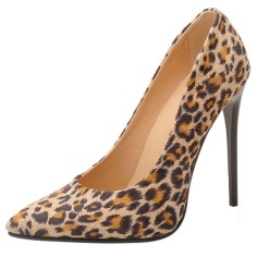 Pointed Toe Stiletto Heels Pumps - Leopard Yellow Flock