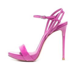 Stiletto Heels Peep Toe Ankle Buckle Straps Luxury Design Prom Sandals - Rose Patent