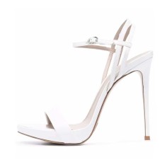 Stiletto Heels Peep Toe Ankle Buckle Straps Luxury Design Prom Sandals - White Patent