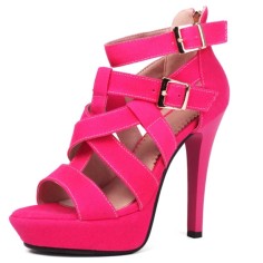 Peep Toe Ankle Buckle Straps Stiletto Heels Platforms Summer Sandals - Rose Denim