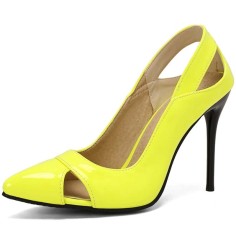 Pointed Toe Stiletto Heels Sexy Summer Pumps - Yellow Patent