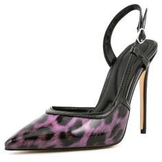 Pointed Toe Stiletto Heels Slingback Leopard Pumps - Purple Patent