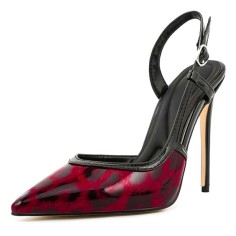 Pointed Toe Stiletto Heels Slingback Leopard Pumps - Red Patent