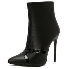 Pointed Toe Stiletto Heels Side Zipper Ankle Highs Booties - Black Faux Leather