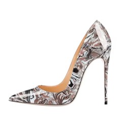 Pointed Toe Stiletto Heels Clouds Print Pumps - Gray Patent