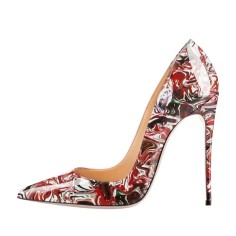 Pointed Toe Stiletto Heels Clouds Print Pumps - Red Patent