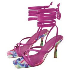 Square Open Toe Ankle Gladiator Straps Colorful Stilettos Summer Sandals - Purple Faux Leather